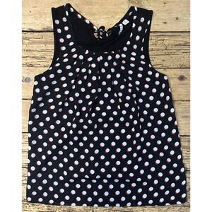 Elle Women’s Black/White Polka Dot Pleated Neck Sleeveless Blouse Size XS